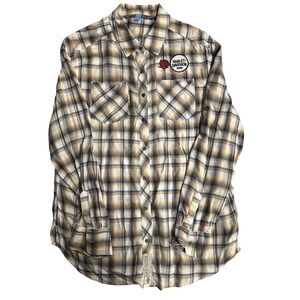 Harley Davidson Womens Plaid Flannel Shirt Rose Patch Graphic Button Up Size S